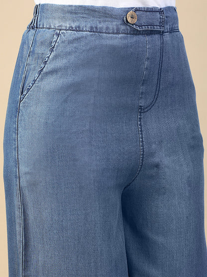 BreezeBlue Fray-Edge Denim Palazzo