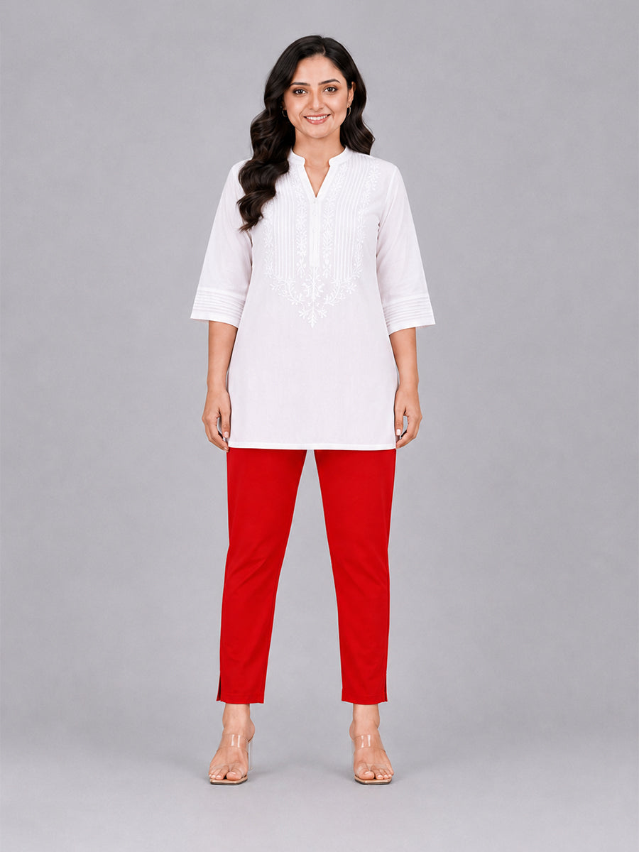 Red Woven Kurti Pant