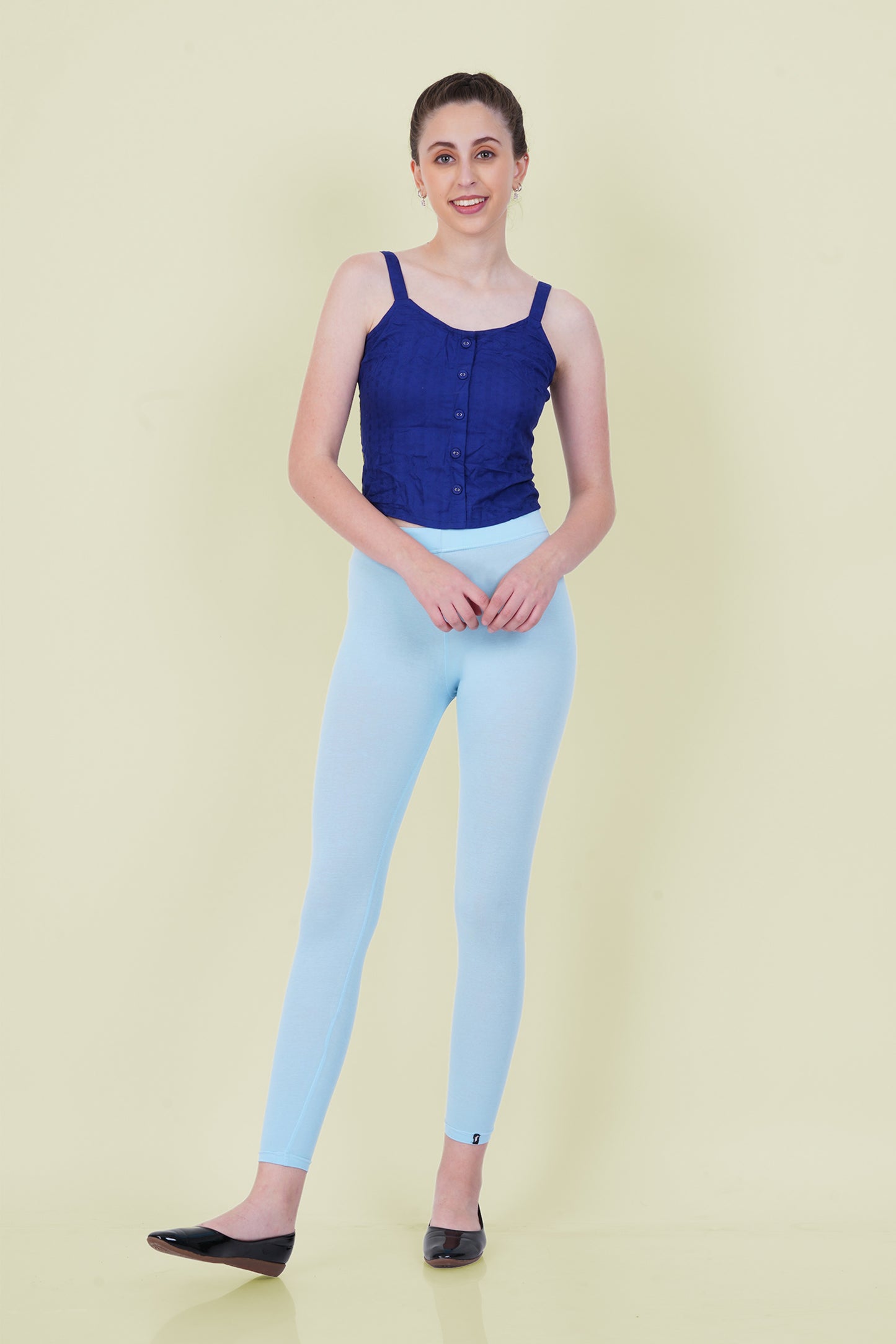 Pastel Blue Cotton Ankle Leggings