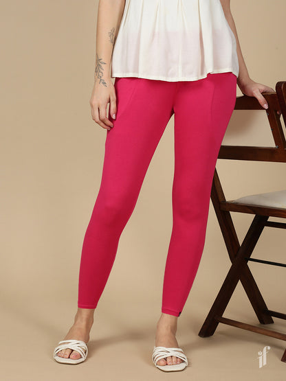 New Dark Red Cotton 7/8 Leggings