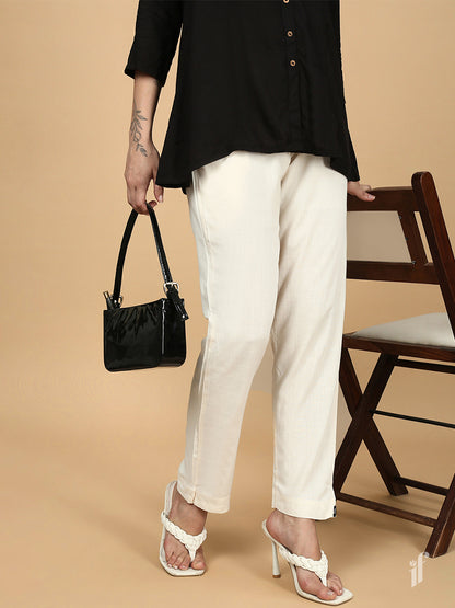 Cream Woven Kurti Pant