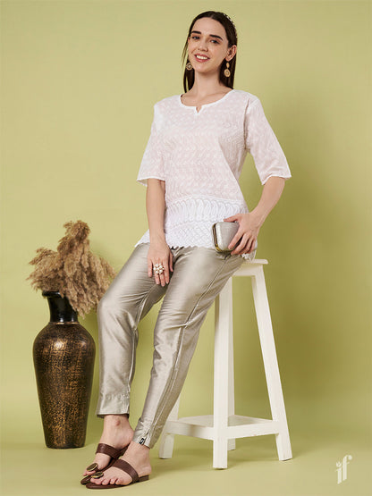 Silver Metallic Straight Pants
