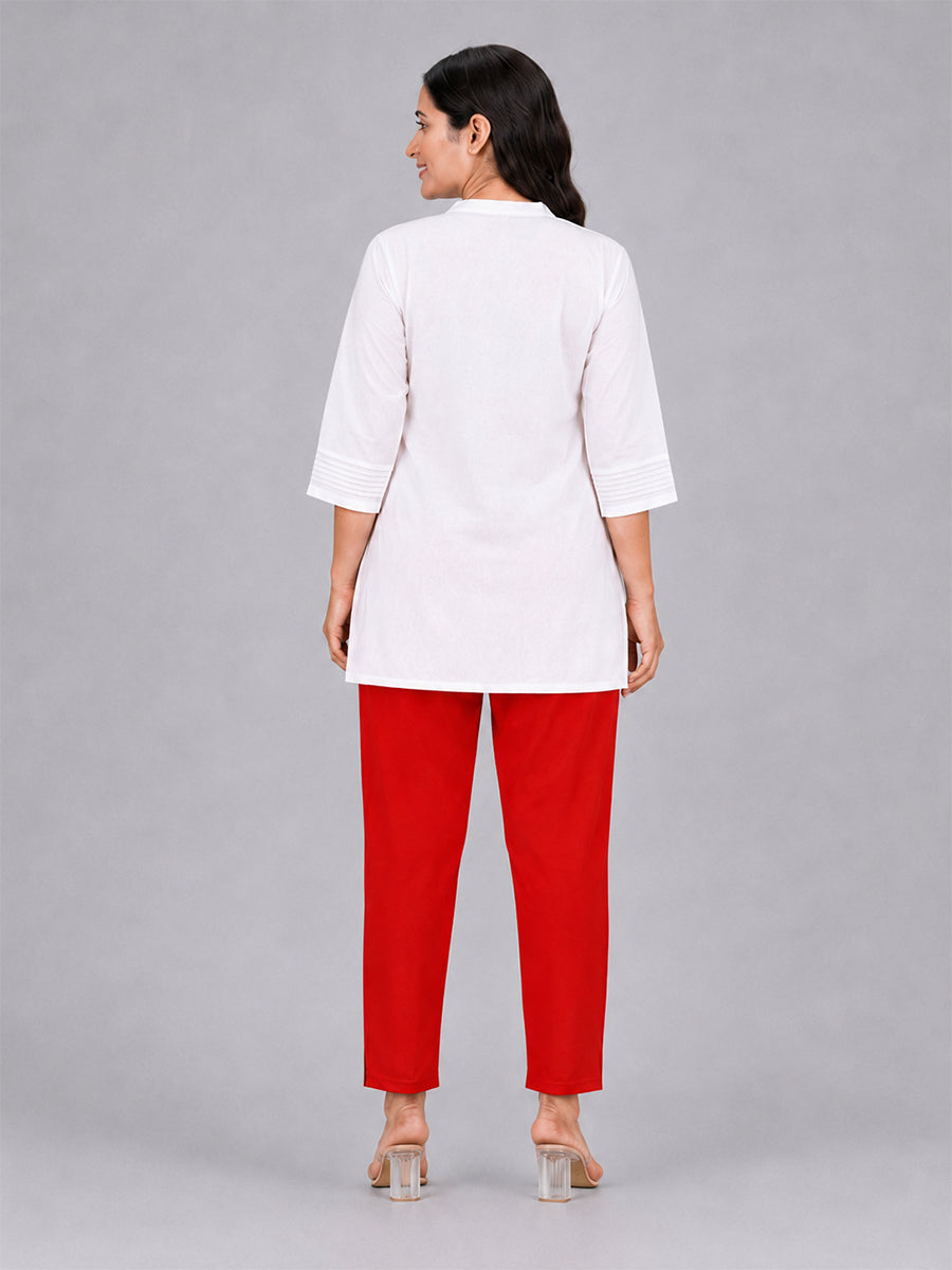 Red Woven Kurti Pant