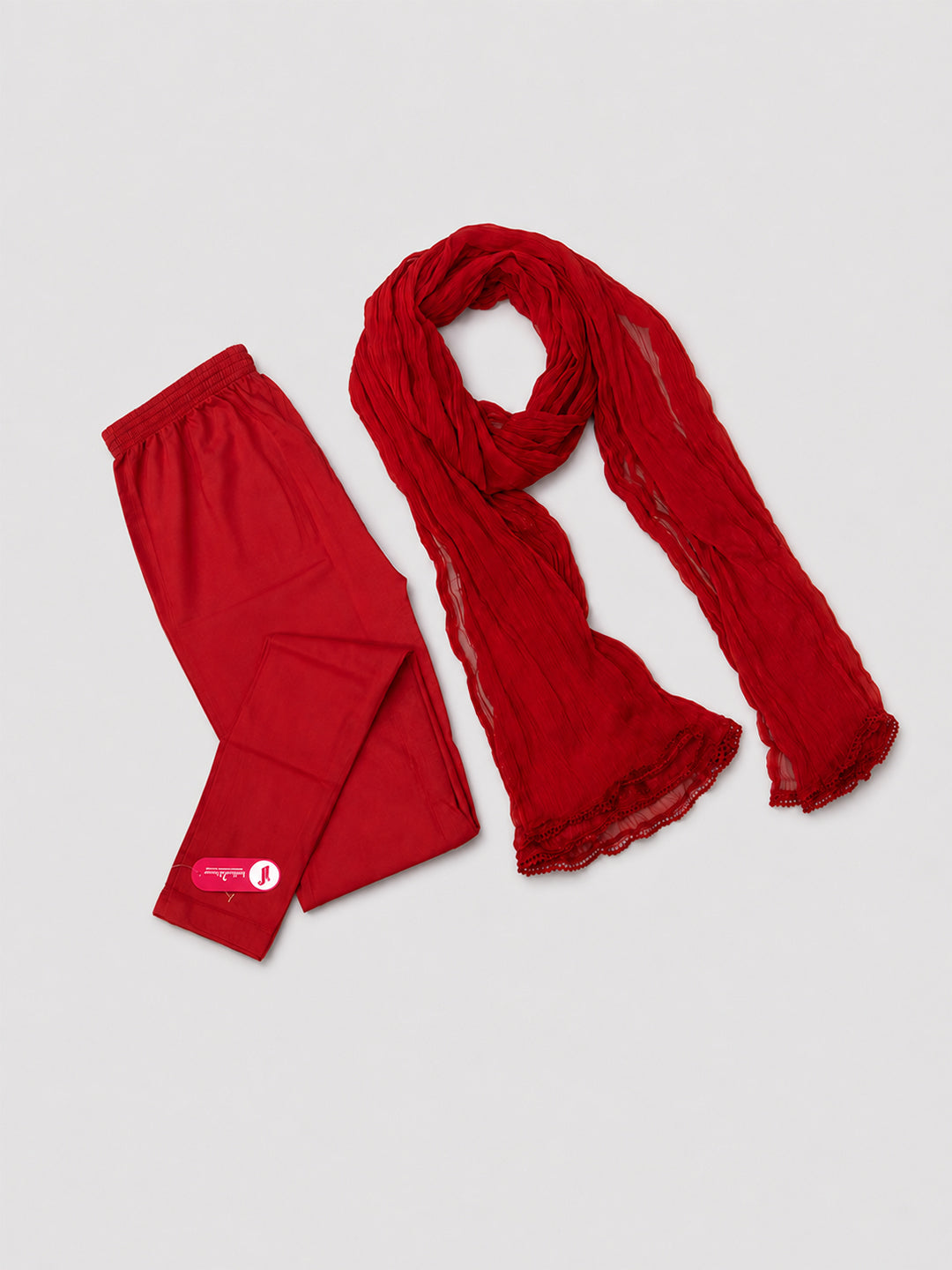 Red Ankle Leggings with Shawl Combo