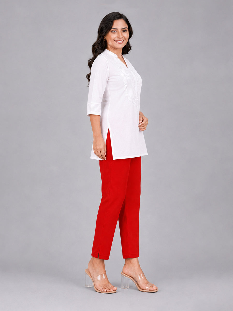Red Woven Kurti Pant