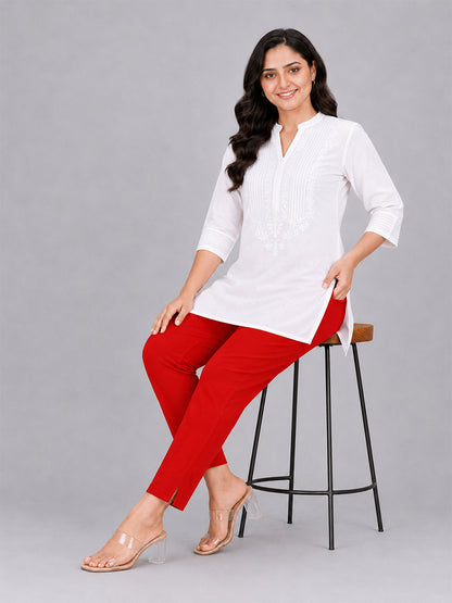 Red Woven Kurti Pant