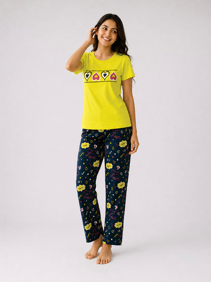 T Shirt & Pant Printed Pyjama Green
