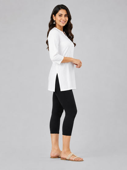 Majestic Black Viscose Capri Leggings