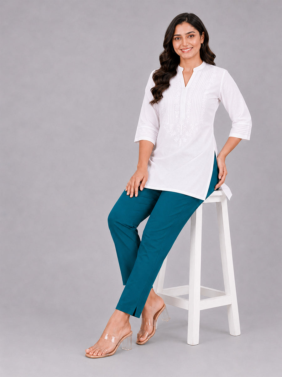 Rama Blue Woven Kurti Pant