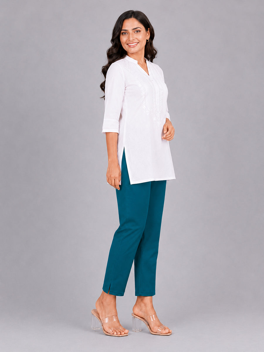 Rama Blue Woven Kurti Pant