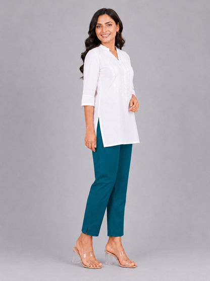 Rama Blue Woven Kurti Pant