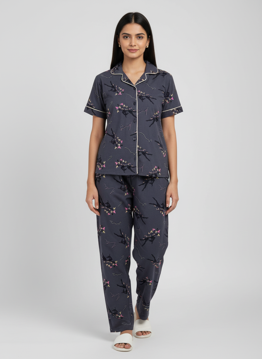 Printed Pyjama Collar Co-ord sets with button