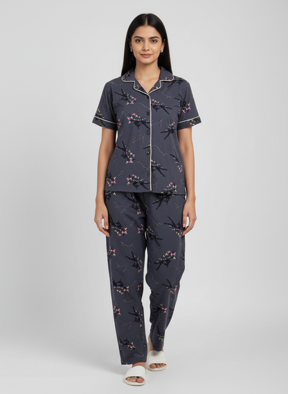 Printed Pyjama Collar Co-ord sets with button