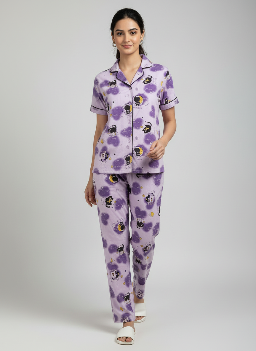 Printed Pyjama Collar Co-ord sets with button