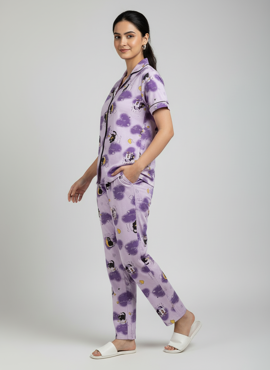 Printed Pyjama Collar Co-ord sets with button