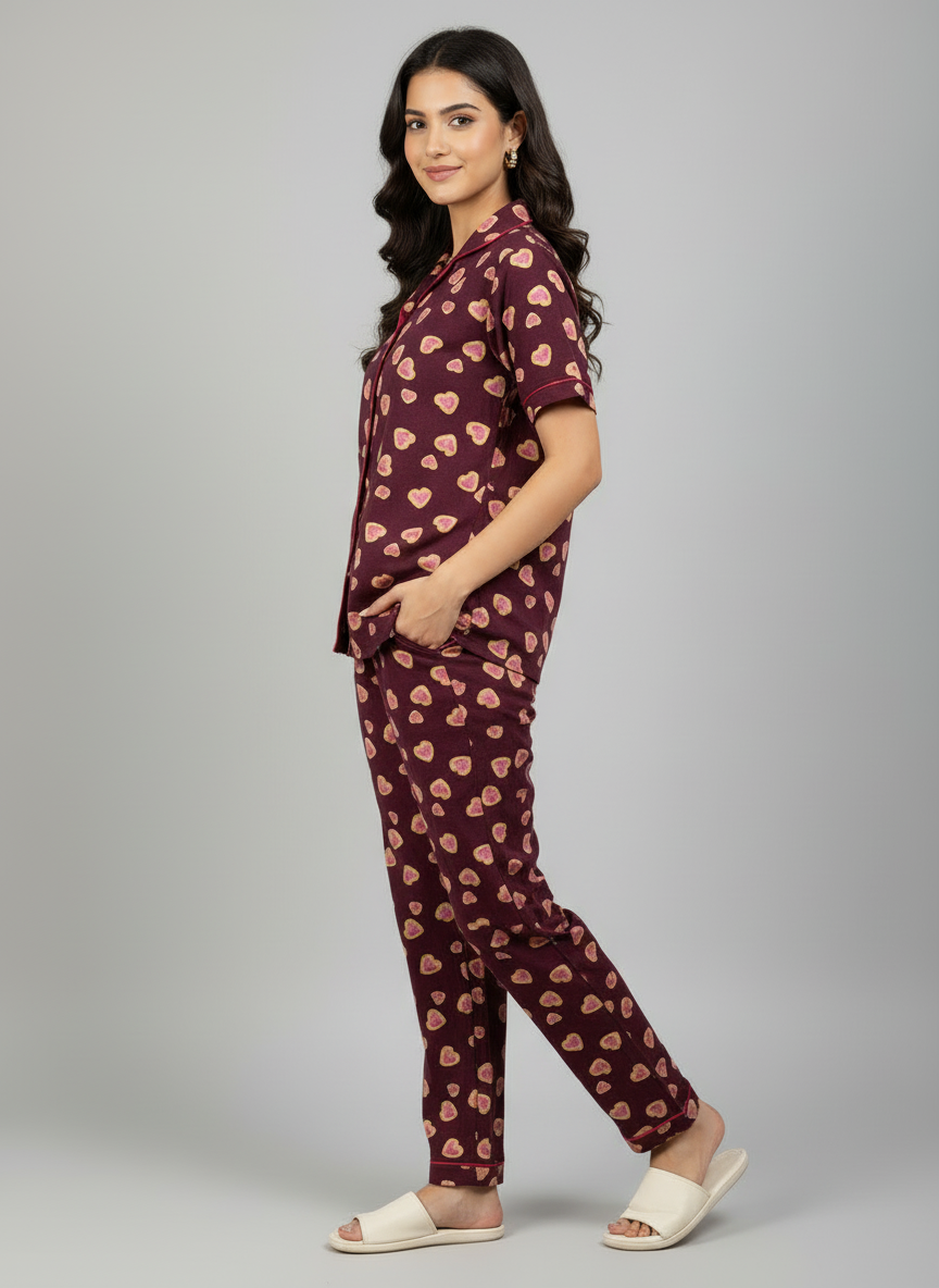 Printed Pyjama Collar Co-ord sets with button