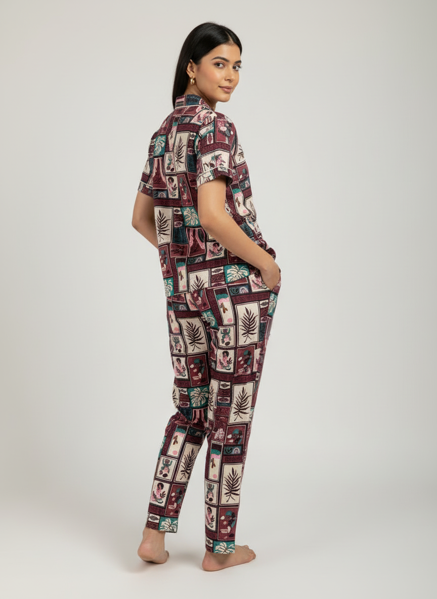 Printed Pyjama Collar Co-ord sets with button