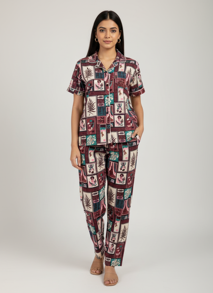 Printed Pyjama Collar Co-ord sets with button