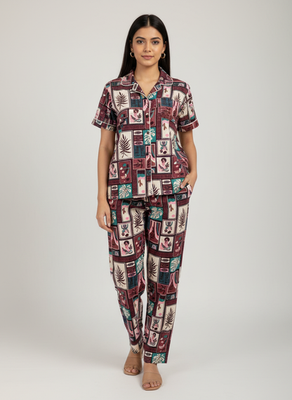 Printed Pyjama Collar Co-ord sets with button