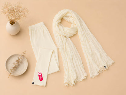 Cream Ankle Leggings with Shawl Combo