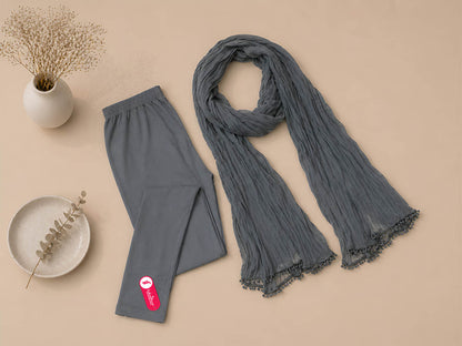 Grey Ankle Leggings with Shawl Combo