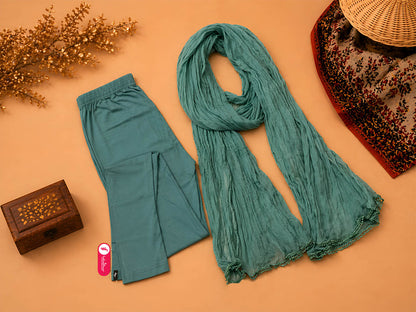Malachite Green Ankle Leggings with Shawl Combo