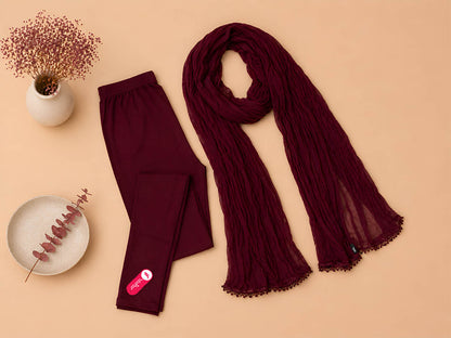 Maroon Ankle Leggings with Shawl Combo