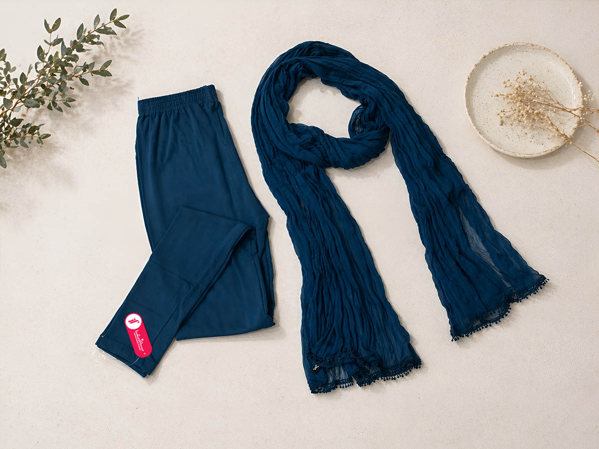 Rama Blue Ankle Leggings with Shawl Combo