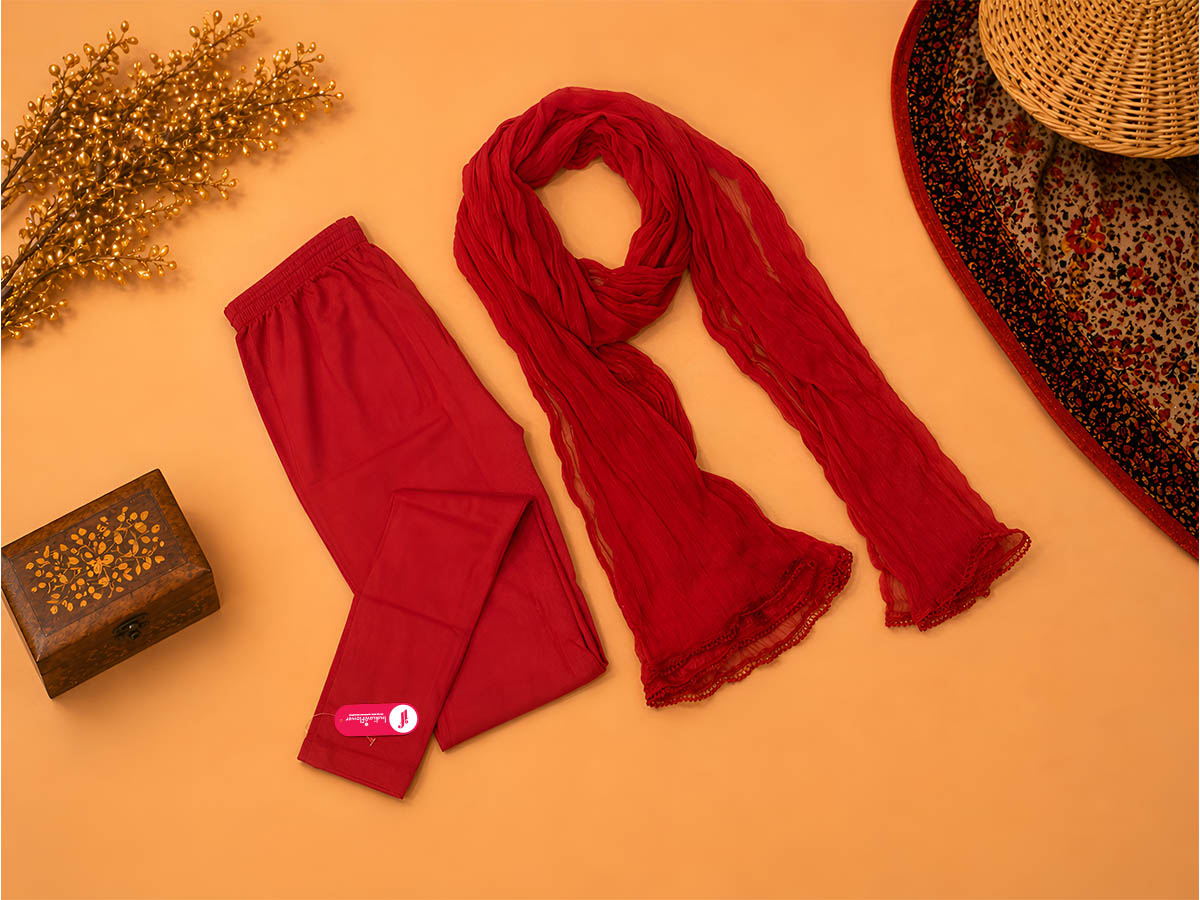 Red Ankle Leggings with Shawl Combo