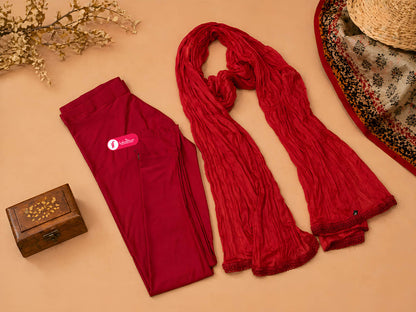 Red Shimmer Ankle Leggings with Shawl
