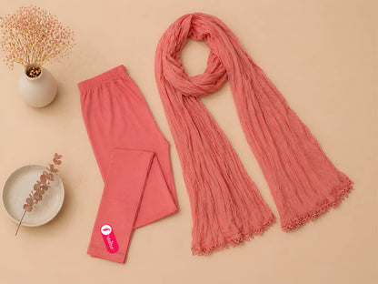 Tea rose Ankle Leggings with Shawl Combo