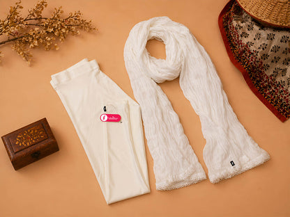 White Shimmer Ankle Leggings With Shawl